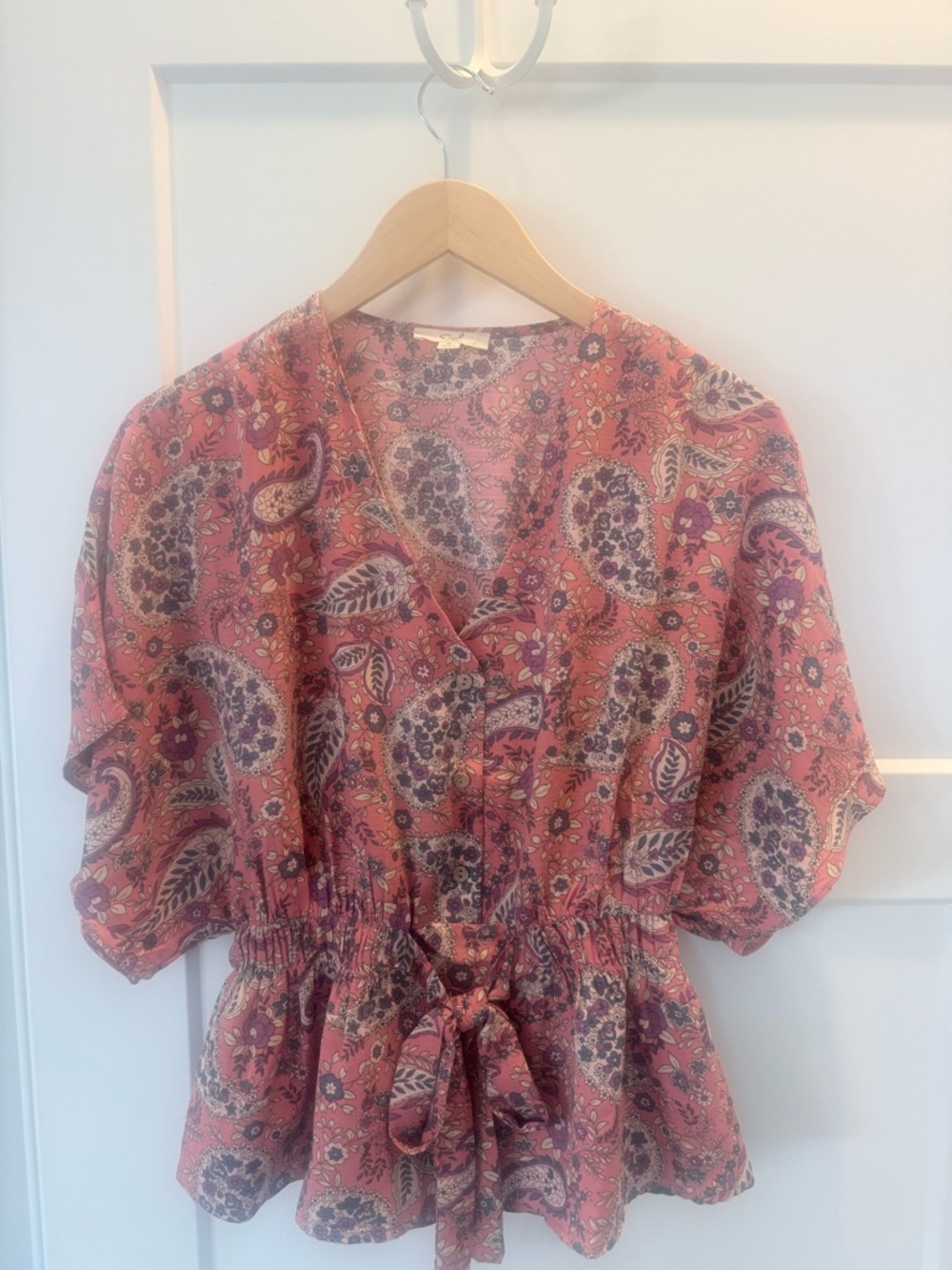 Easel Women's Paisley Tie-Waist Blouse Dress - Pink